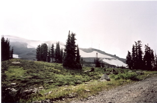 Hiking towards the Black Tusk Tower after parking below in a clearing 2000-09.